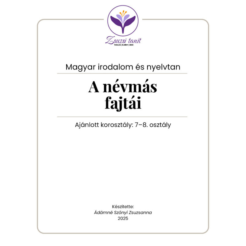 Magyar nyelv és irodalom – a névmás fajtái – letölthető PDF tananyag