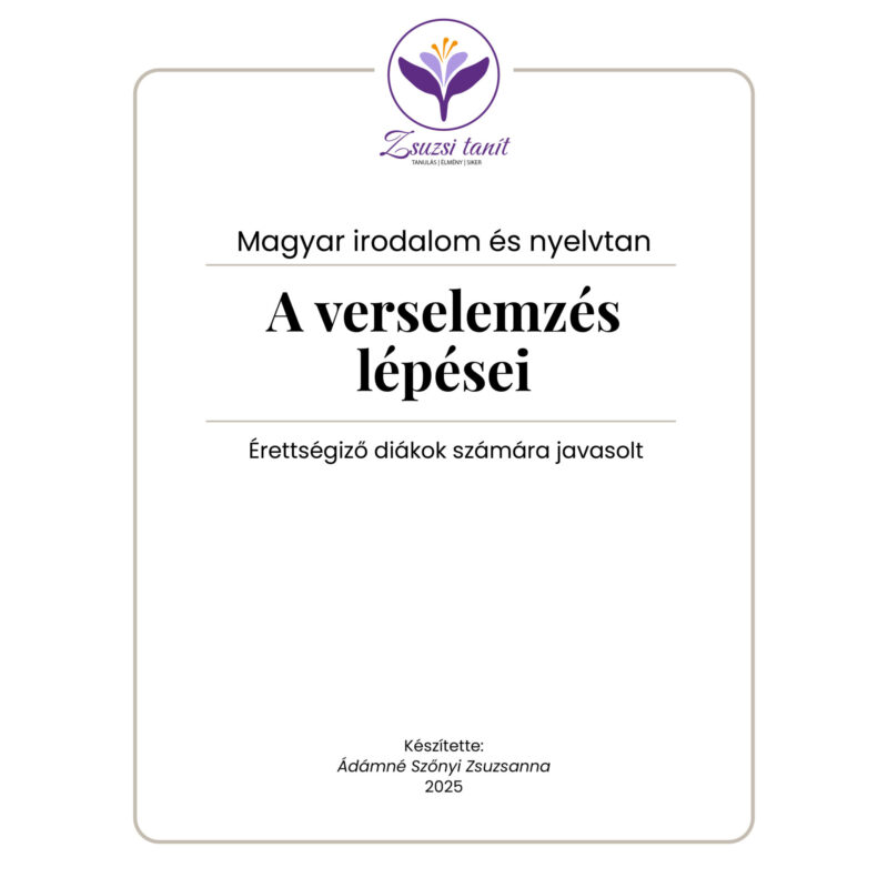 Magyar nyelv és irodalom – a verselemzés lépései – letölthető PDF tananyag