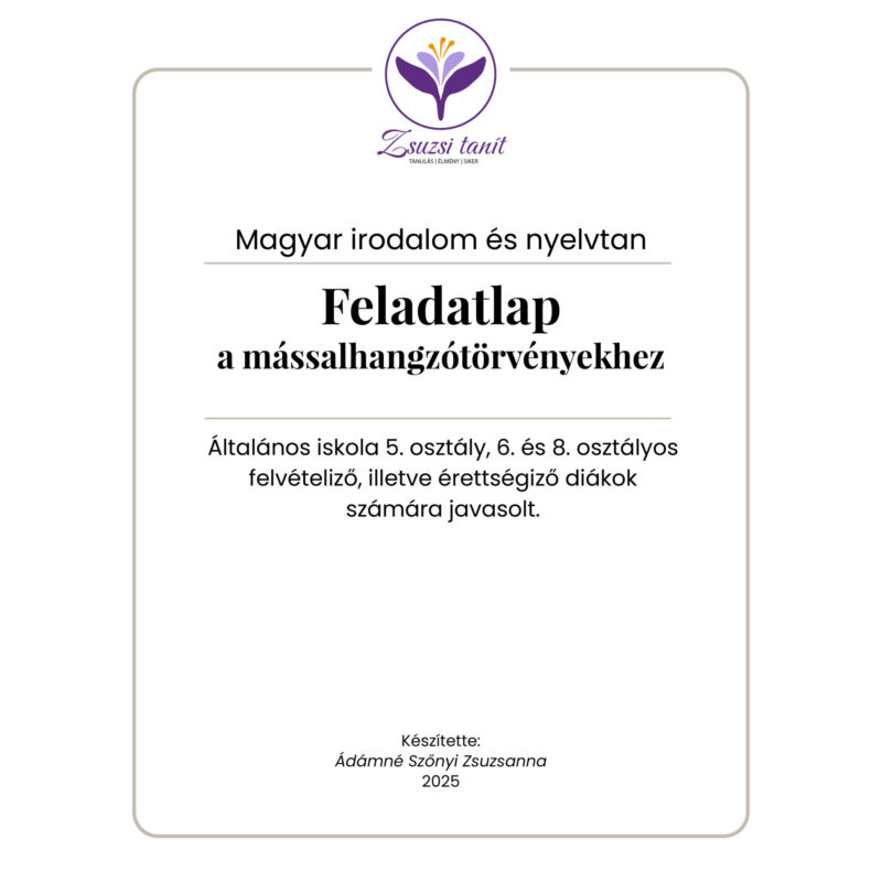 Magyar nyelv és irodalom – feladatlap a mássalhangzótörvényekhez – letölthető PDF