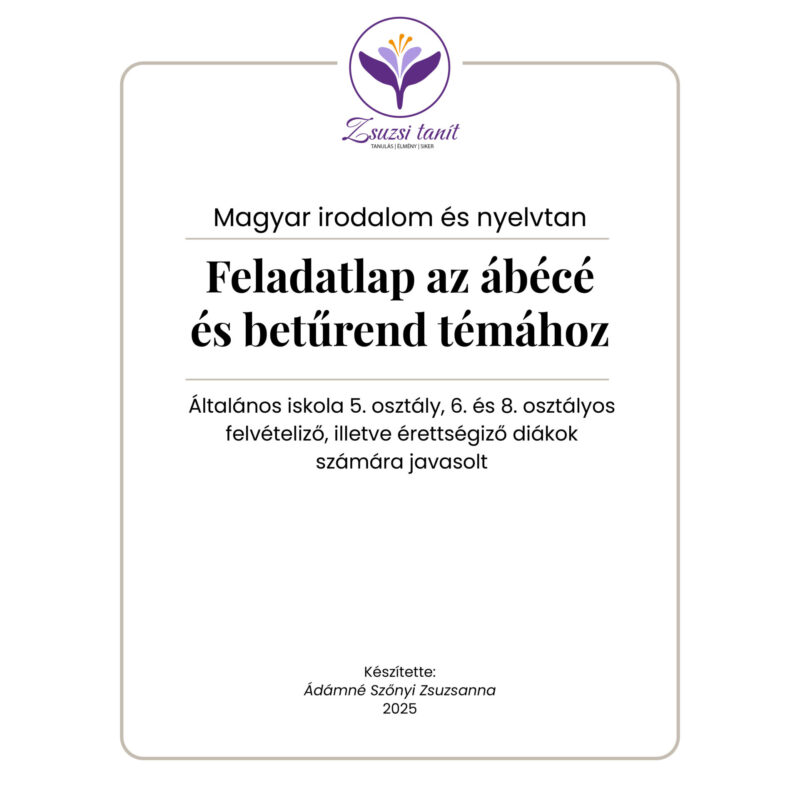 Magyar nyelv és irodalom – feladatlap az ábécé és betűrend témához – letölthető PDF