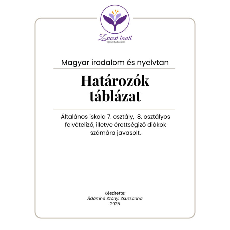 Magyar nyelv és irodalom – határozók táblázat – letölthető PDF