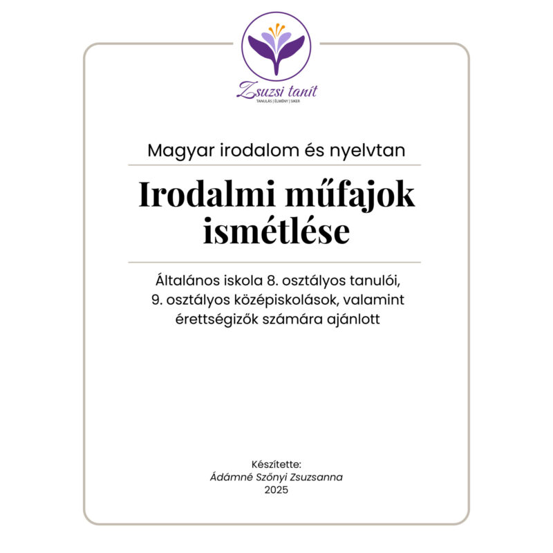 Magyar nyelv és irodalom – irodalmi műfajok ismétlése – letölthető PDF tananyag