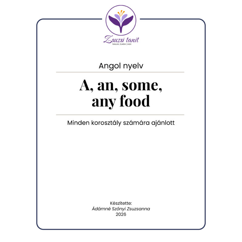 Angol nyelvtan – a, an, some, any – food – letölthető PDF tananyag
