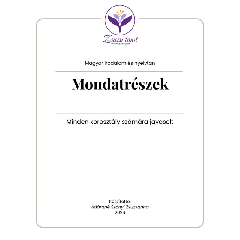 Magyar nyelv és irodalom – mondatrészek – letölthető PDF tananyag