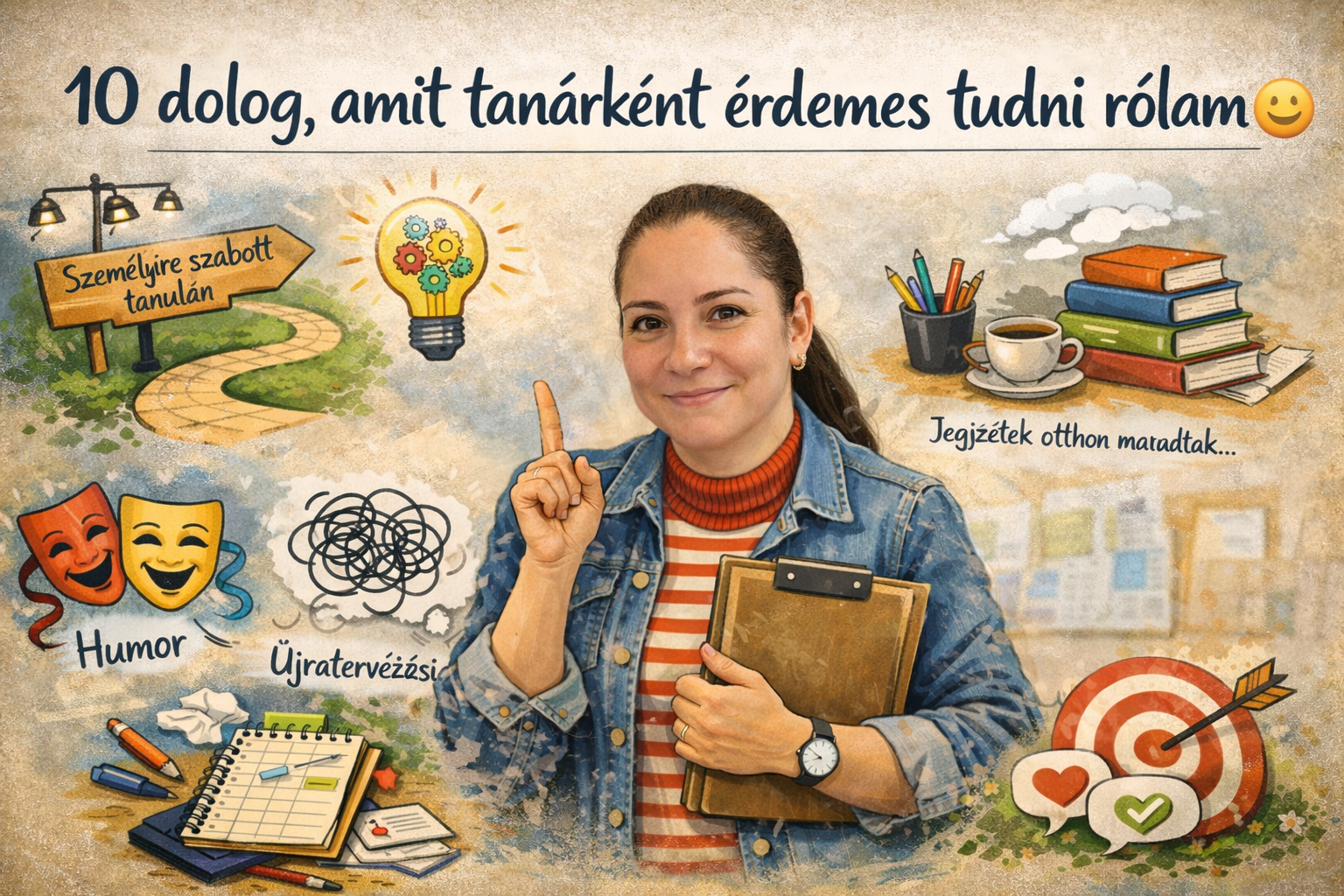 Zsuzsi tanárnő tanulás közben könyvekkel – személyes bemutatkozás