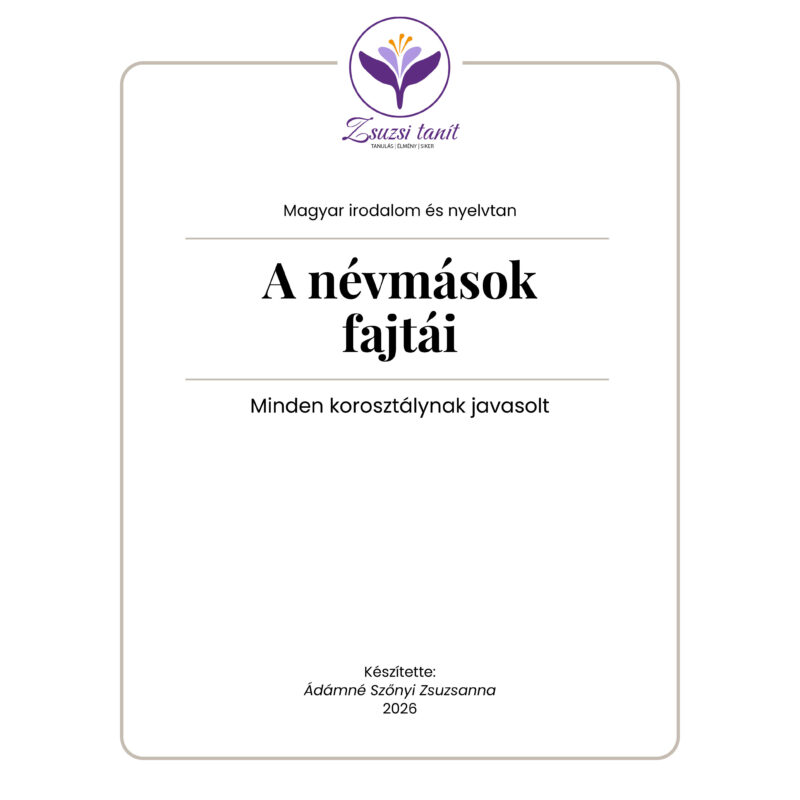 Magyar nyelv és irodalom – a névmások fajtái – letölthető PDF tananyag