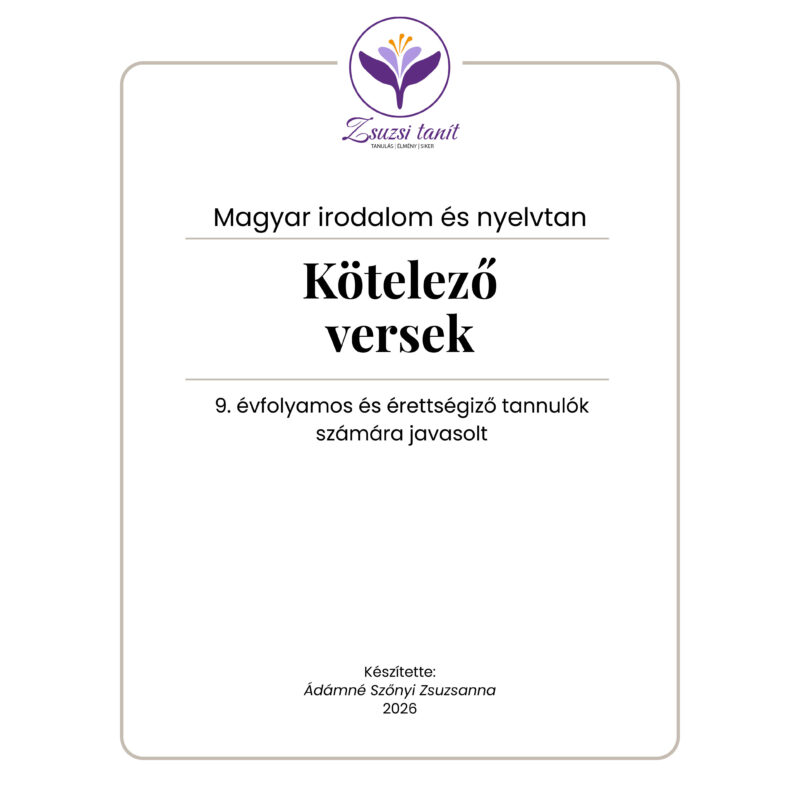 Magyar nyelv és irodalom – kötelező versek 9. évfolyam – letölthető PDF