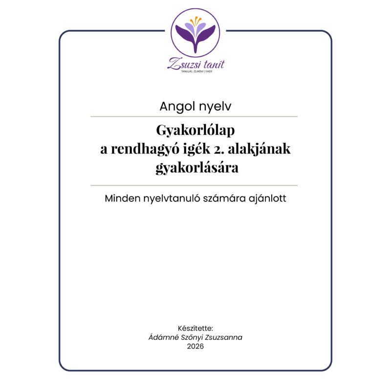 Rendhagyó igék 2. alakja – angol szókereső gyakorlólap – letölthető PDF