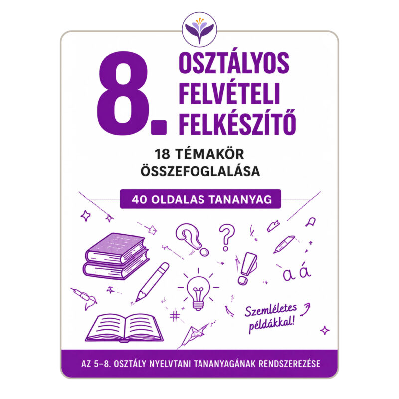 8. osztályos felvételi felkészítő – 18 nyelvtani témakör összefoglalása